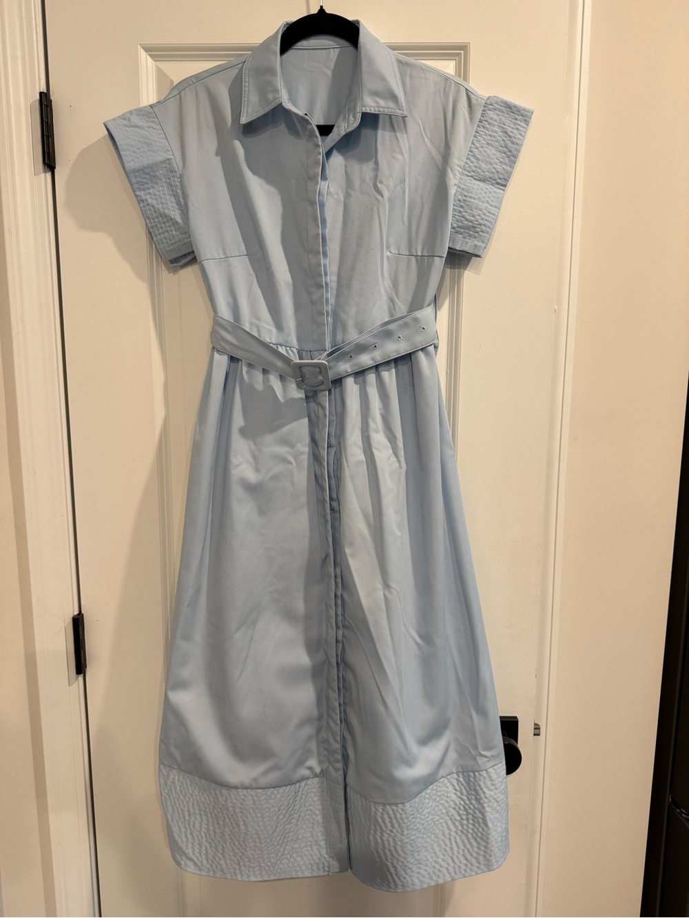 Belted Light Blue Midi Shirt Dress